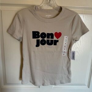 Old Navy Juniors Baby Tee with Bonjour Print